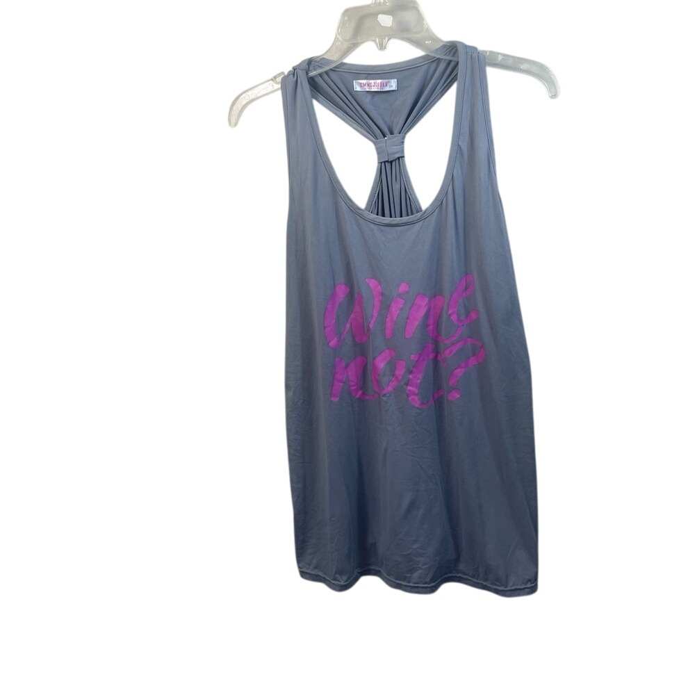 Emme Jordan Gray‎ Wine Not? Graphic Tank Top Sleeveless Casual